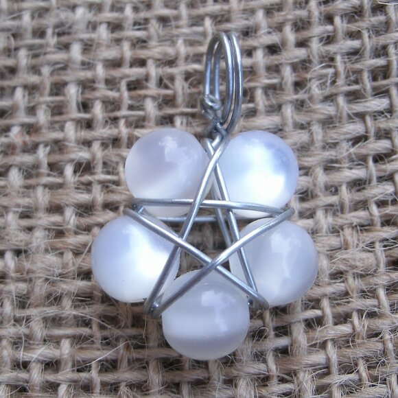 Handmade Aqua Aura Beads Star Flower Pentacle Pendant - Picture 1 of 8